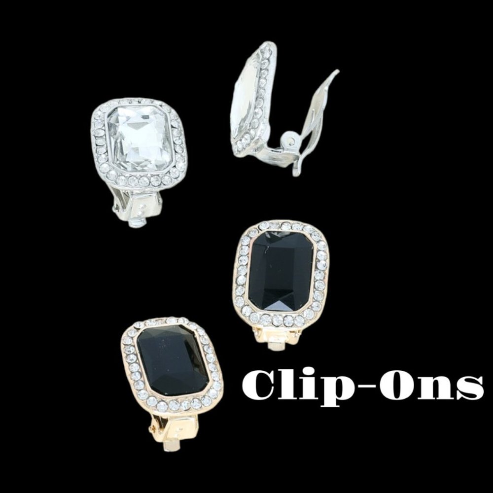 Crystal Octagon Cut Halo Clip-On Earrings